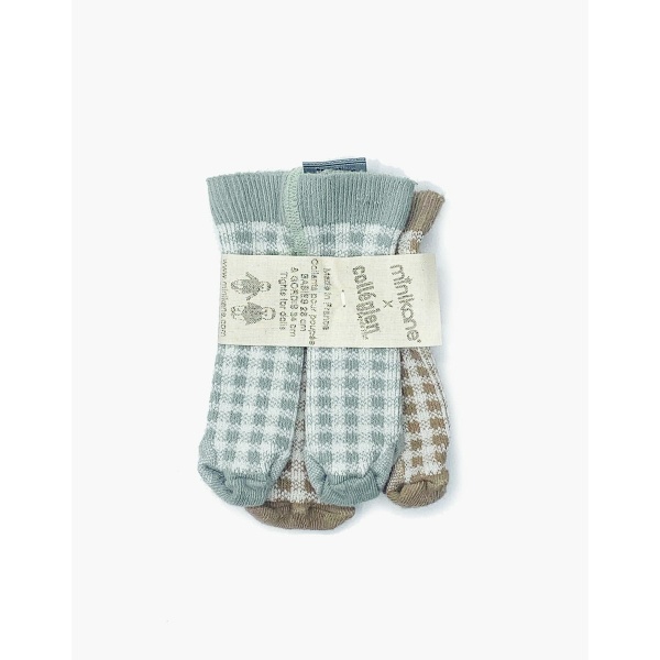 Set di 2 collant vichy terra/azzurro