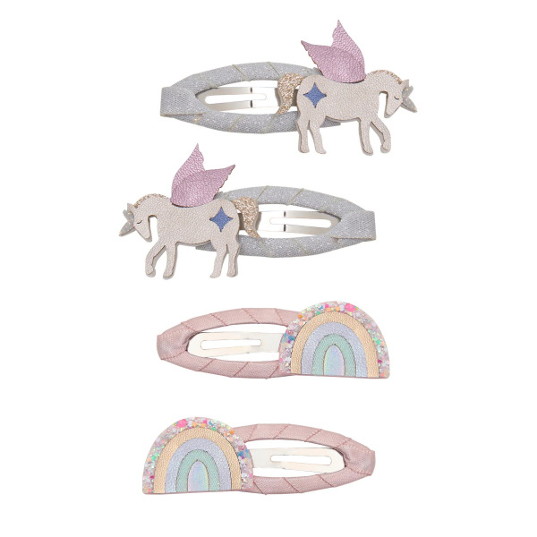 Set 4 Fermagli per Capelli Unicorni e Arcobaleni