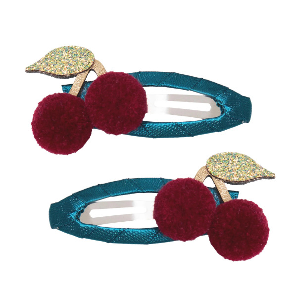 Set 2 Fermagli per Capelli Pom Pom Cherries