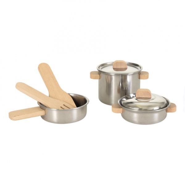 Set di pentole con manici in legno