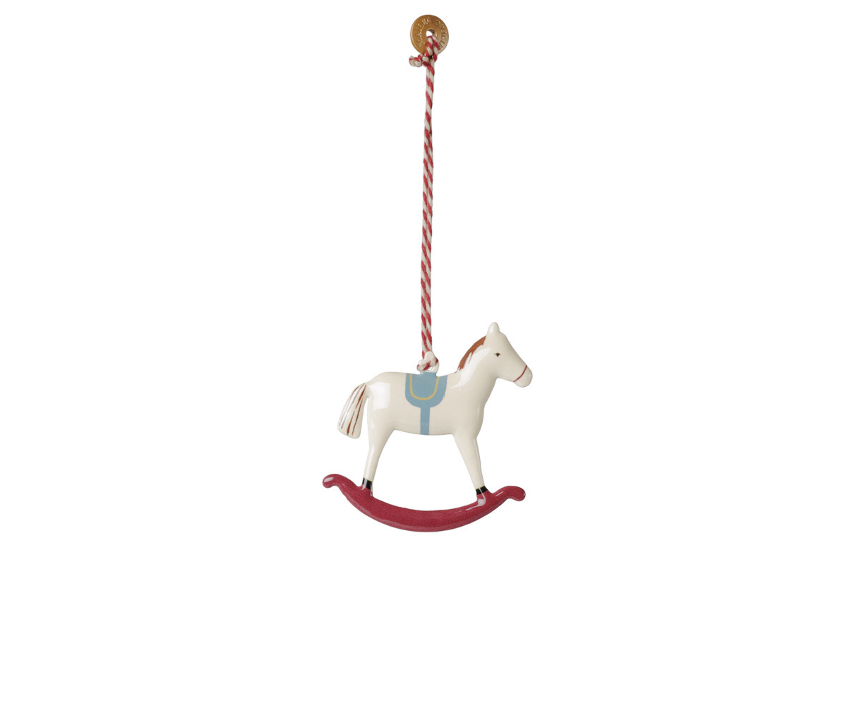 Decorazione Natalizia in Metallo Cavallo a Dondolo Rosso