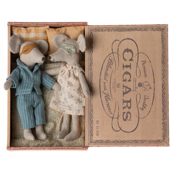Mamma e Papà topi in scatola dei sigari
