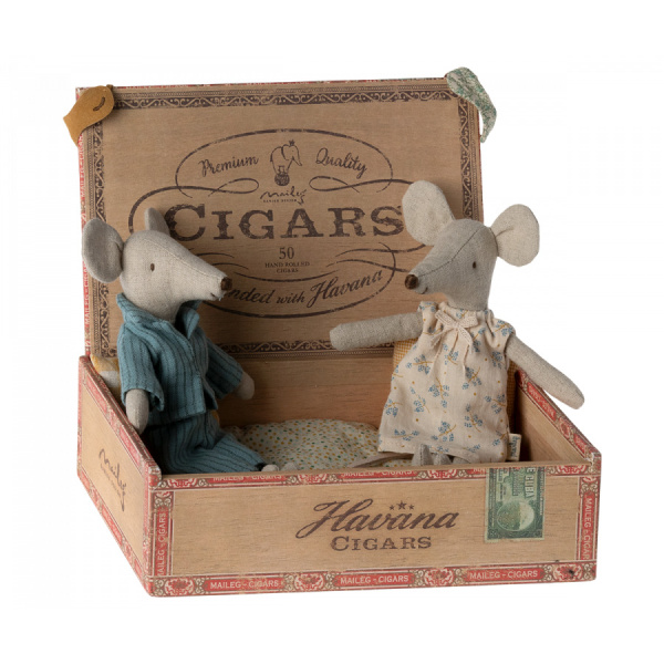 Mamma e Papà topi in scatola dei sigari