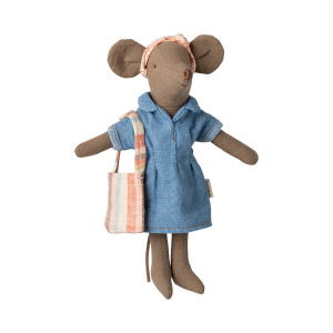 Abito e borsa in denim, mamma topo