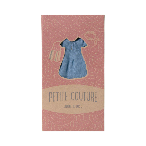 Abito e borsa in denim, mamma topo