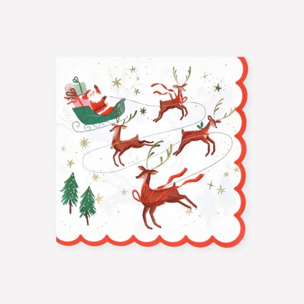 Tovaglioli Grandi Babbo Natale, Slitta e Renne