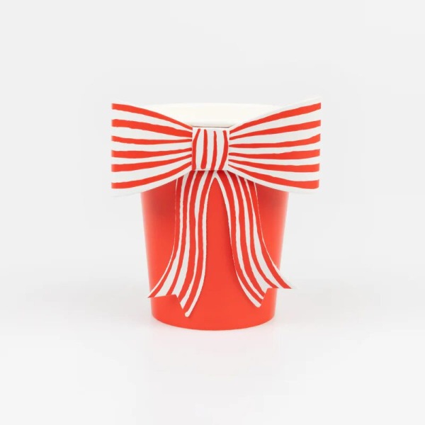 Bicchieri con fiocco a righe bianco e rosso