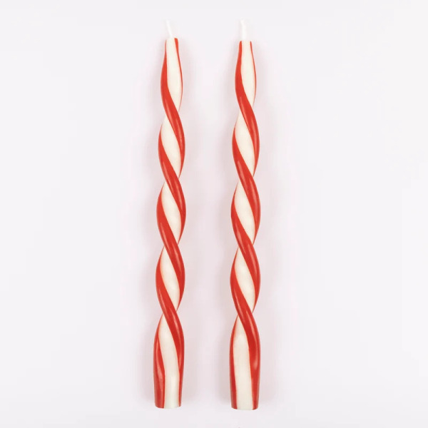 Set 2 Candele Twist a Righe Rosse