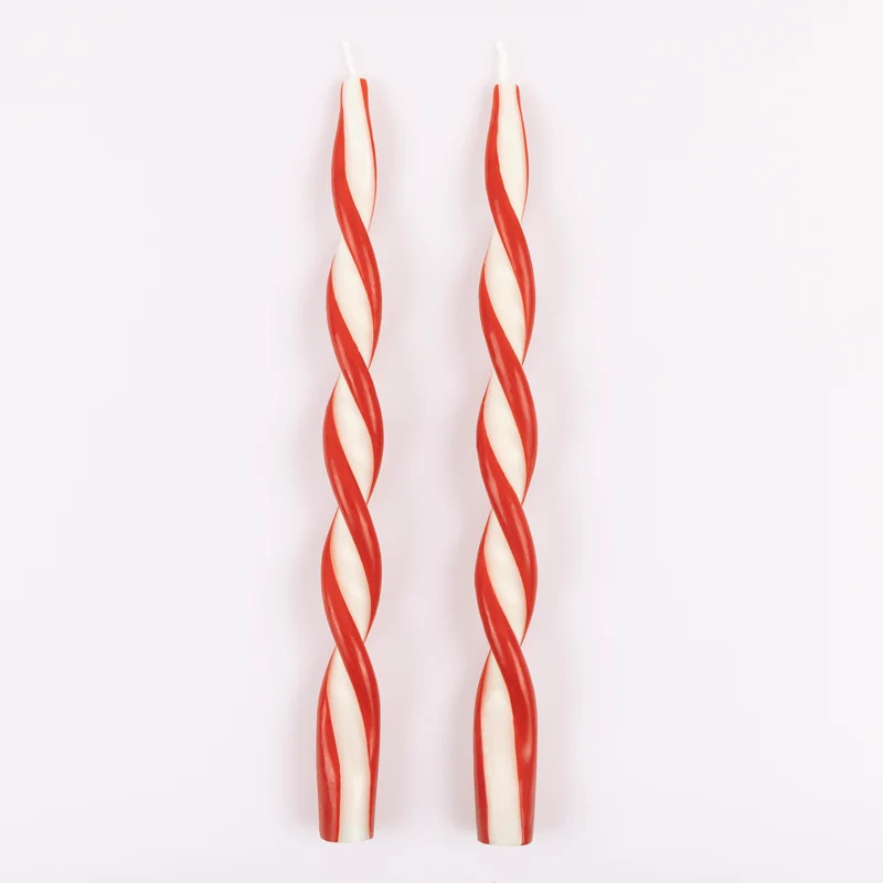 Set 2 Candele Twist a Righe Rosse