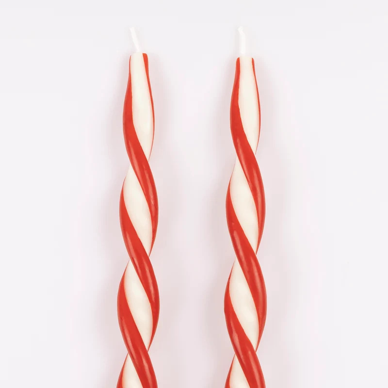 Set 2 Candele Twist a Righe Rosse