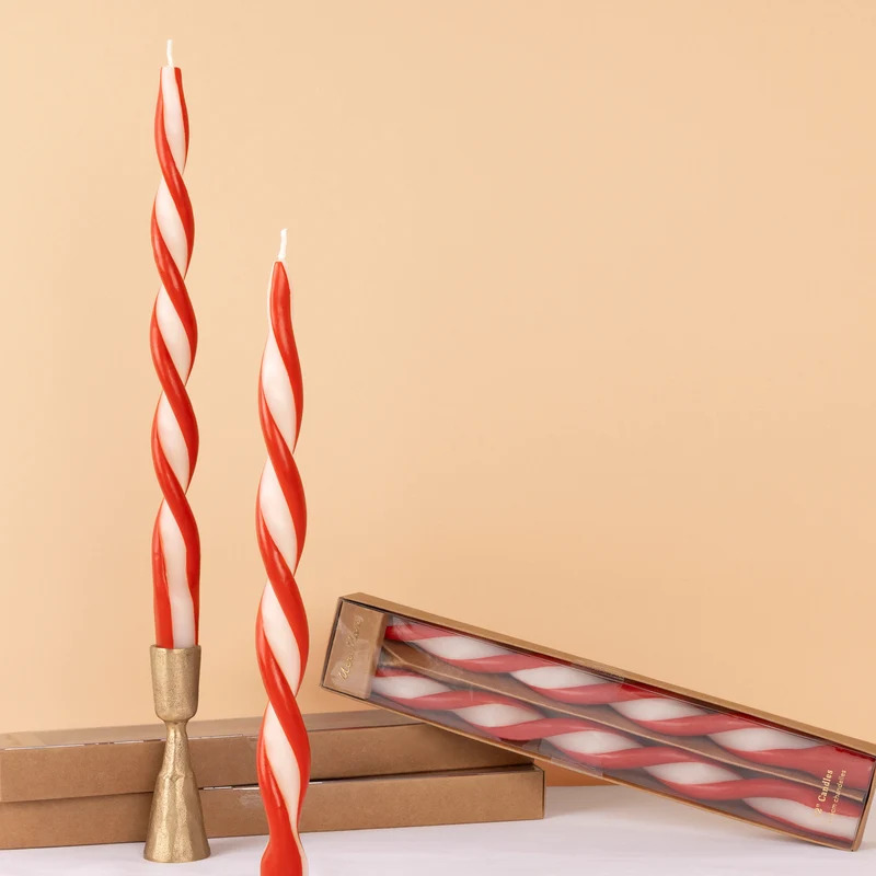 Set 2 Candele Twist a Righe Rosse