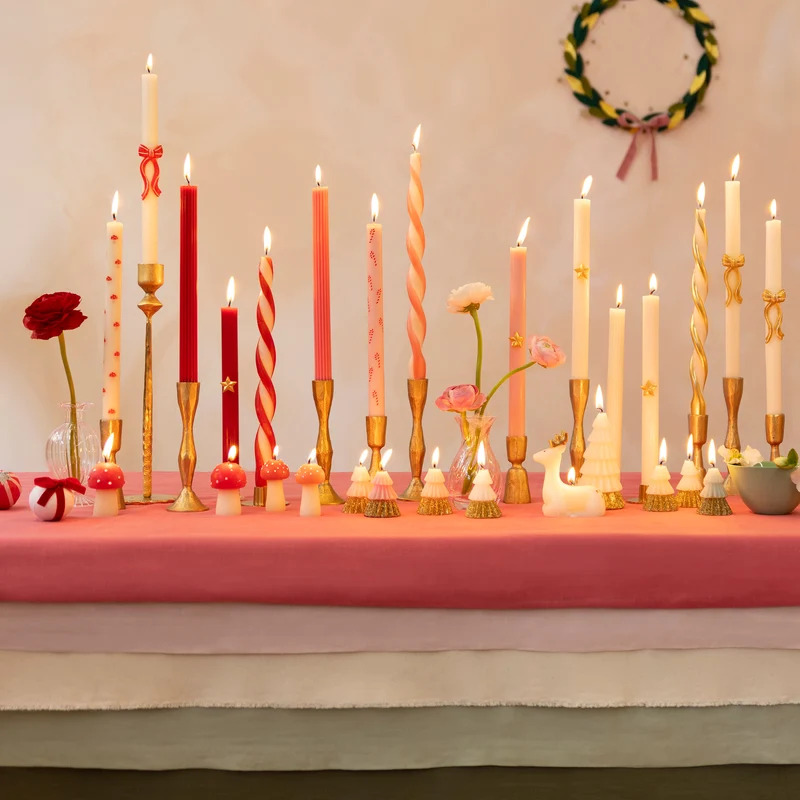 Set 2 Candele Twist a Righe Rosse