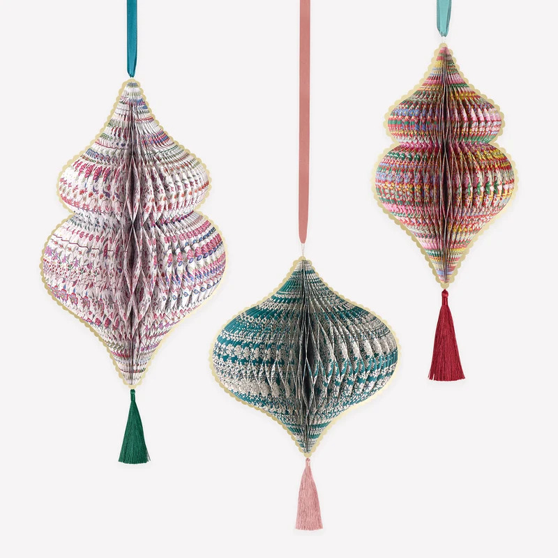 Set 3 Decorazioni Natalizie Grandi in Carta Liberty