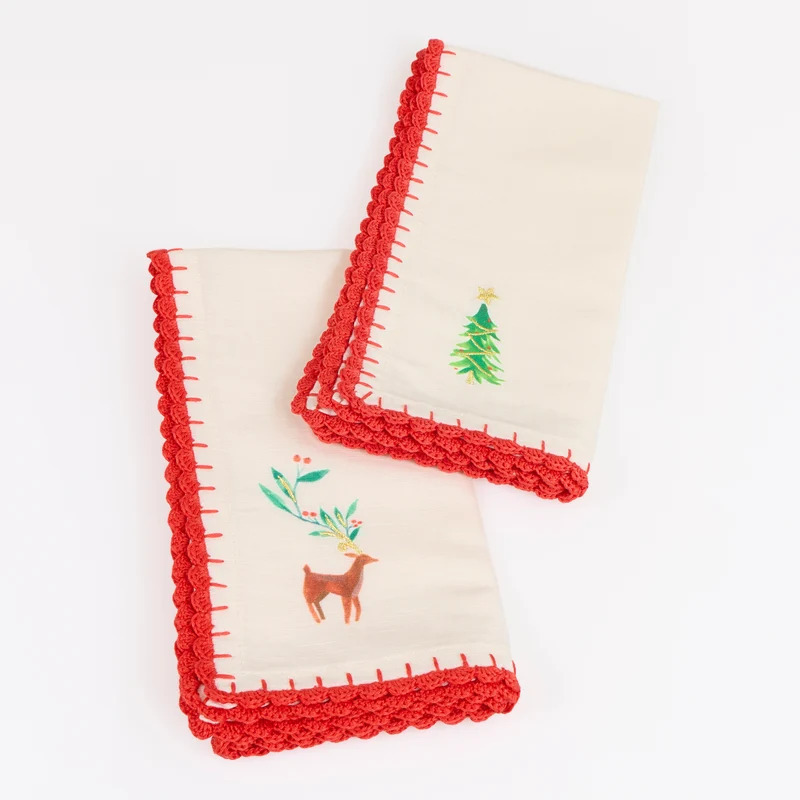 Set 4 Tovaglioli in Tessuto Babbo Natale e Simboli Natalizi