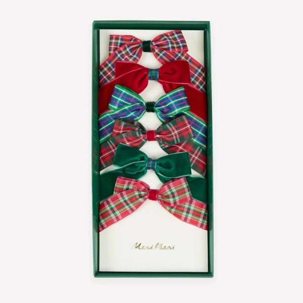 Fermagli per Capelli con Fiocchi Tartan e Velluto