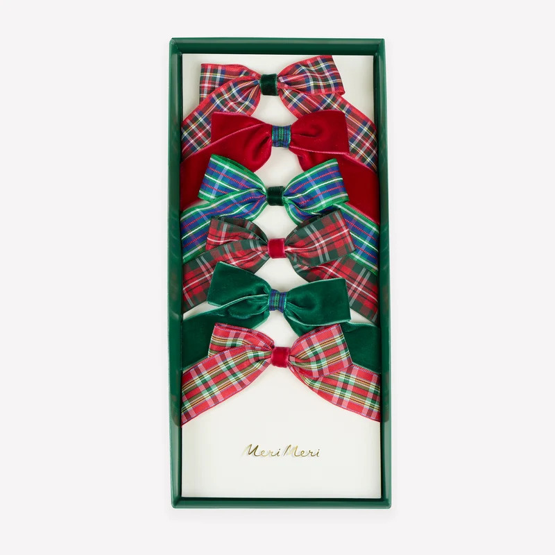 Fermagli per Capelli con Fiocchi Tartan e Velluto