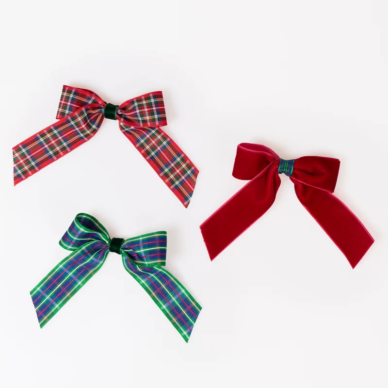 Fermagli per Capelli con Fiocchi Tartan e Velluto
