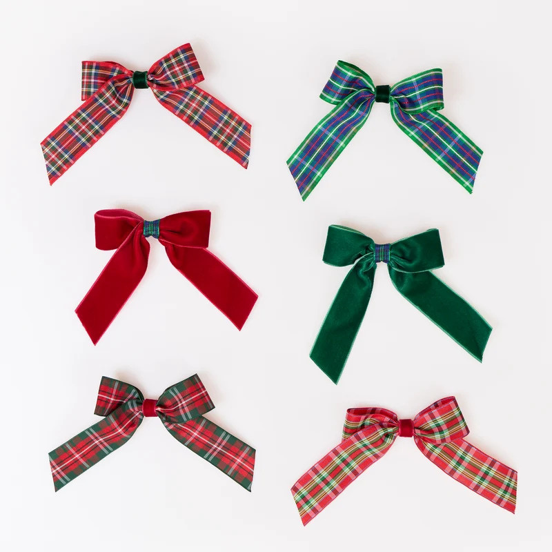 Fermagli per Capelli con Fiocchi Tartan e Velluto