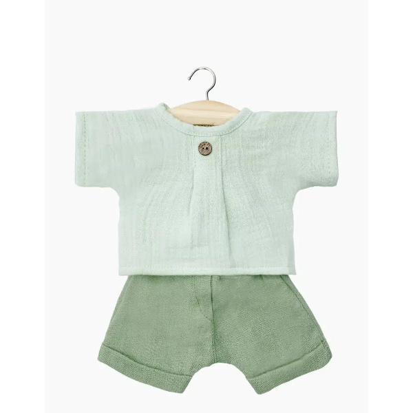 Pantalone Jules in lino verde e top Mao in garza di cotone