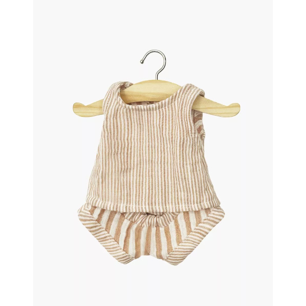 Completo in garza di cotone a righe beige
