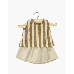 Top a righe e gonna in gabardine beige