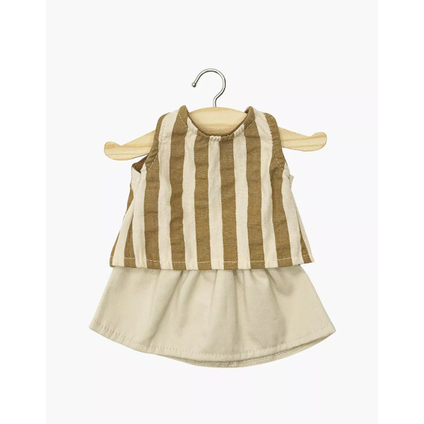 Top a righe e gonna in gabardine beige