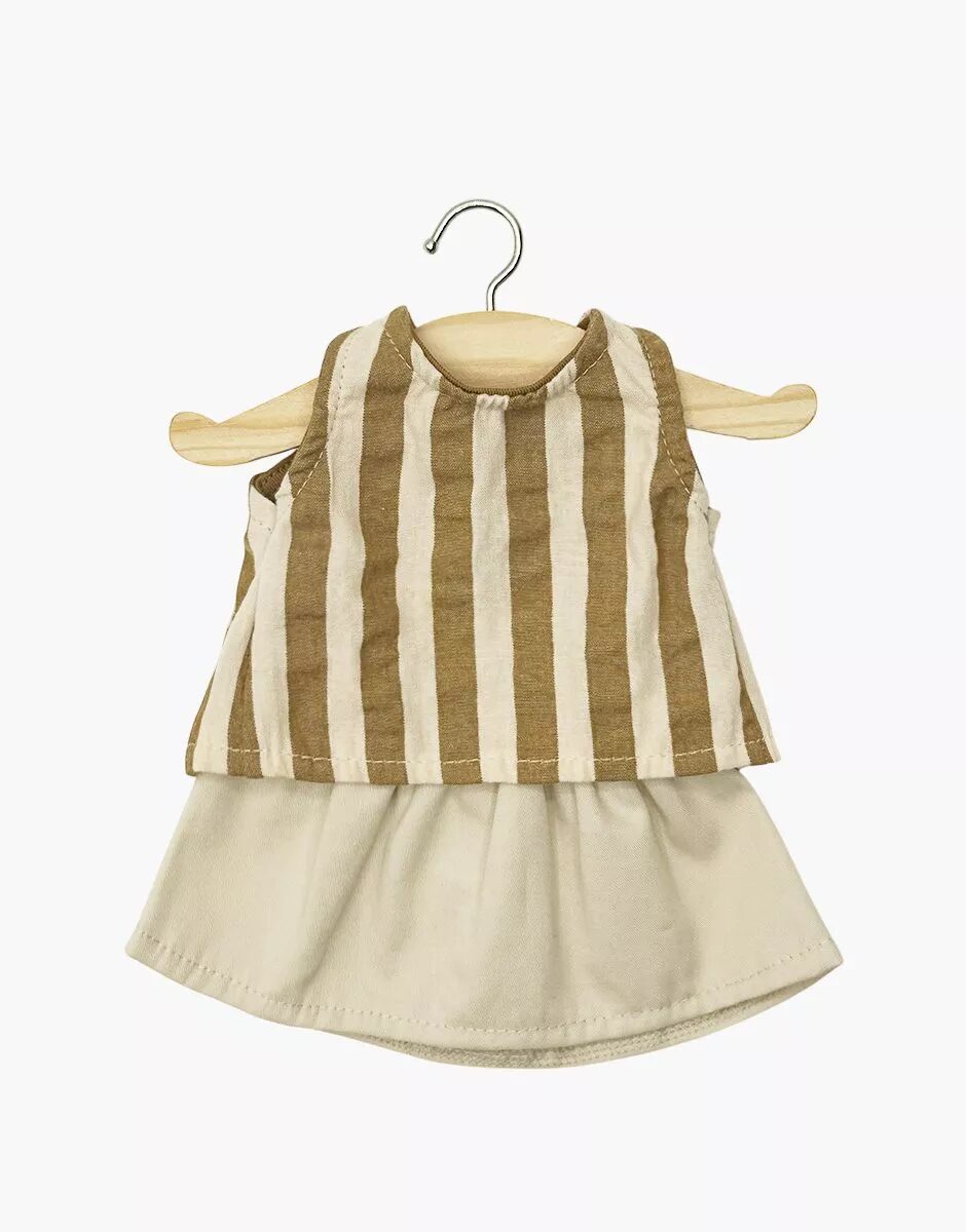 Top a righe e gonna in gabardine beige