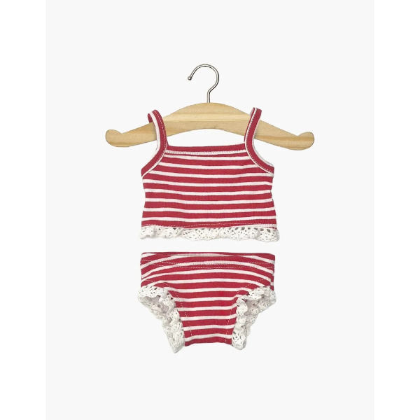 Completino in jersey a righe rosse e bianche con pizzo