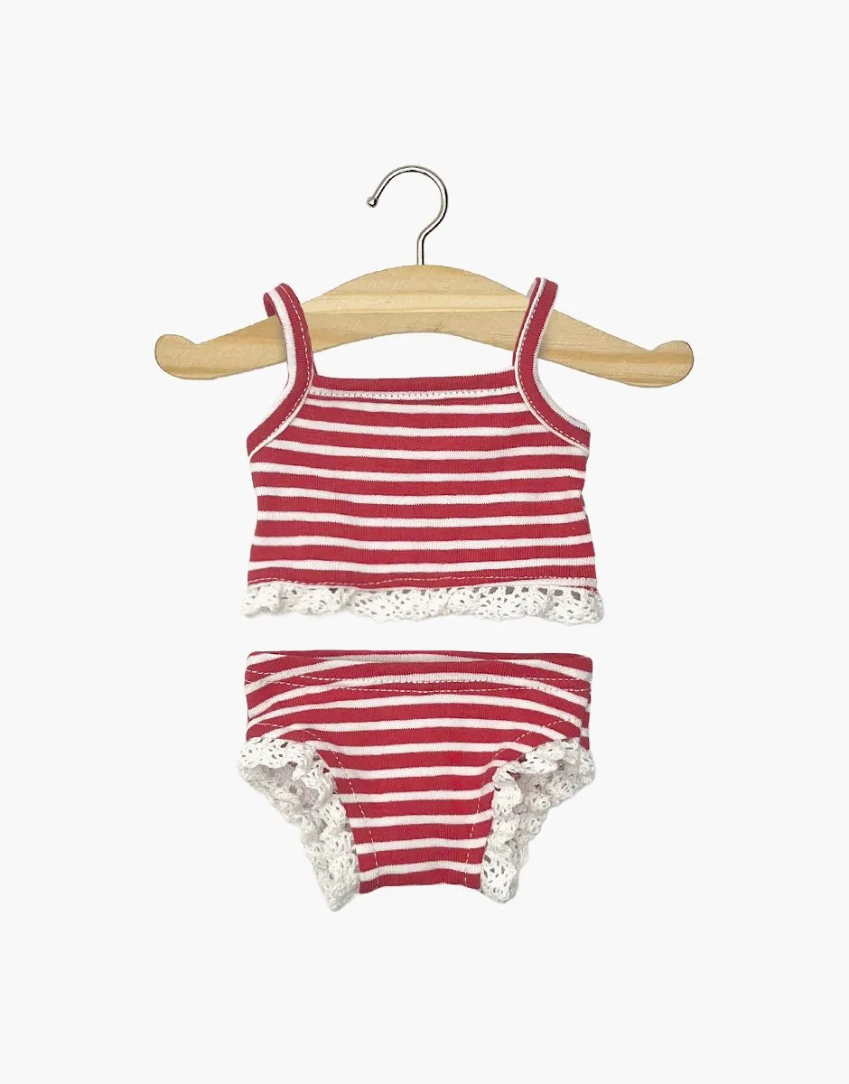 Completino in jersey a righe rosse e bianche con pizzo