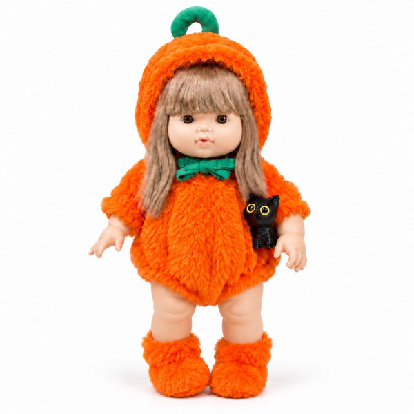Bambola Nina con costume Zucca di Halloween